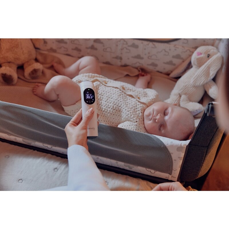 Termometru, Lionelo, FeverScan, Cu infrarosu, Fara contact, Rezultat ultrarapid, Potrivit si pentru alimente, Cu 4 moduri de functionare, Cu indicator LED si alarma sonora, Cu husa de depozitare