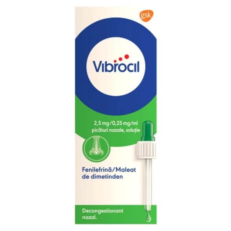 Vibrocil picaturi nazale, solutie, 2,5 mg/0,25 mg/ml, 15 ml, GSK (Haleon)