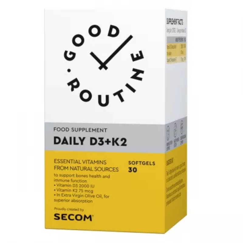 Daily Vitamina D3 + K2 Good Routine, 30 capsule moi, Secom