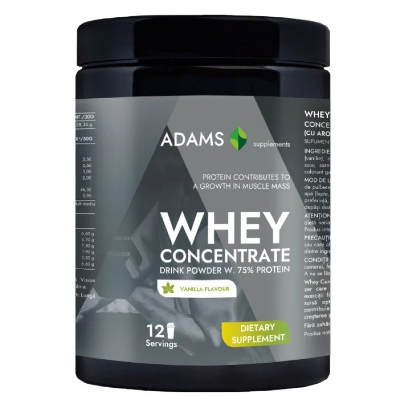 Whey Concentrate Protein pulbere instant cu aroma de vanilie, 360 g, Adams Supplements