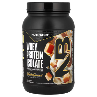 Izolat proteic din zer cu aroma de caramel si vanilie Nutrabio, 907 g, GNC