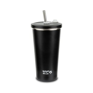 Cana termica cu pai din otel inoxidabil, Nava We care, 500 ml, negru