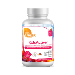 Formula pentru imbunatatirea capacitatii de concentrare si atentie a copiilor cu aroma de punch de fructe Zahler KidsActive, 60 tablete, GNC