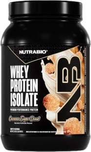 Izolat proteic din zer cu aroma de de gogosi cu scortisoara si zahar Nutrabio, 907 g, GNC