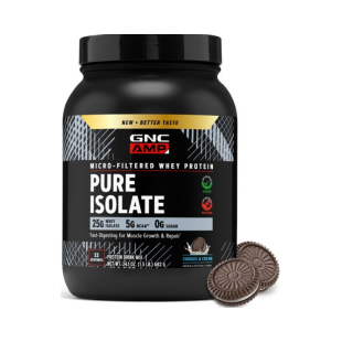 Proteina izolata din zer cu aroma de crema de biscuiti cu crema AMP Pure Isolate, 682 g, GNC