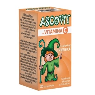 Ascovit cu Vitamina C aroma de piersica, 20 comprimate, Perrigo