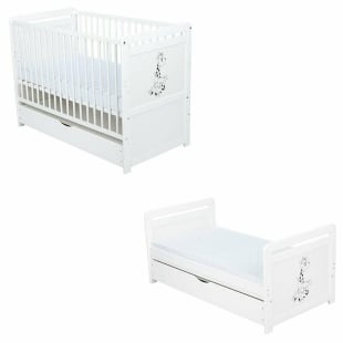 Babyneeds - Patut din lemn Nadia II Girafa 120x60 cm, multifunctional, cu sertar, Alb