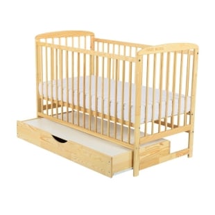 BabyNeeds - Patut din lemn Ola 120x60 cm cu sertar Natur