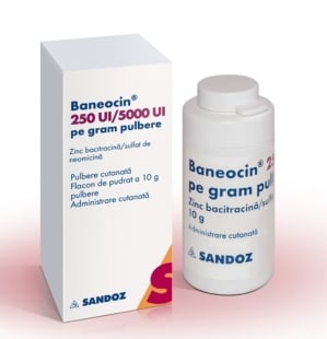 Baneocin pulbere, 250 UI/5000 UI pe gram, 10 g, Sandoz