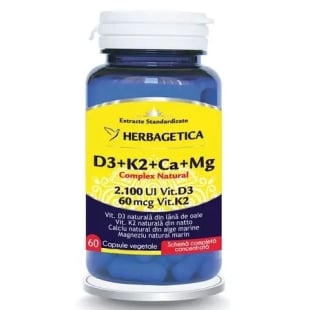 Complex natural D3+K2+Ca+Mg, 60 capsule, Herbagetica