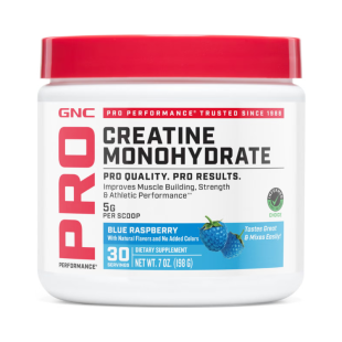 Creatina monohidrata cu aroma de zmeura albastra pentru sustinerea musculaturii si a functiei cognitive Pro Performance, 198 g, GNC