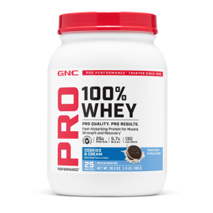 Proteina din zer cu aroma de biscuit si crema testata antidoping Pro Performance, 860 g, GNC