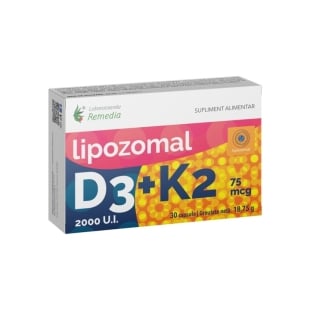 D3 2000 UI + K2 75 mcg lipozomal, 30 capsule, Remedia