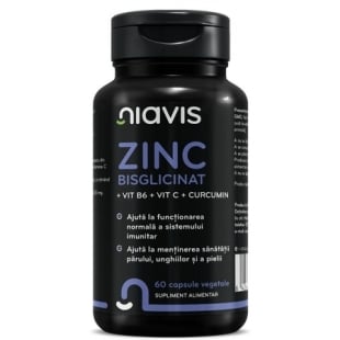 Zinc bisglicinat + vitamina B6 + vitamina C + curcumin, 60 capsule, Niavis