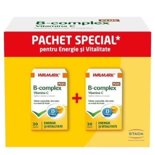 Pachet B complex Plus Vitamina C, aromă de fructe, 30 capsule + 30 capsule, Walmark