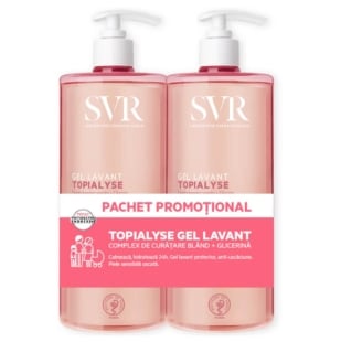 Pachet Gel de dus lavant pentru piele uscata si sensibila Topialyse, 2x1000 ml, SVR
