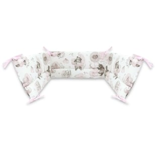 Qmini - Aparatoare pentru patut 140X70 cm, Din bumbac certificat Oeko Tex Standard 100, 210x30 cm, Cu panglici, Teddy Bear and Friends Pink