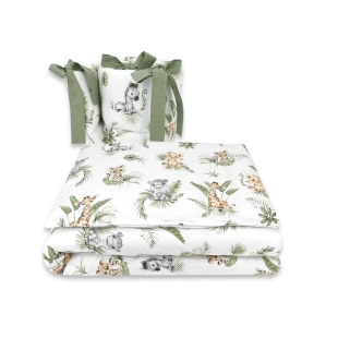Lenjerie patut 3 piese, Cu protectie laterala, Din bumbac, Pentru patut, 140x70 cm, Safari, Qmini
