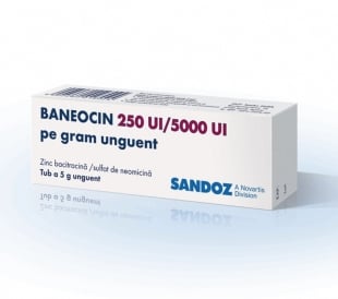Baneocin unguent, 250 UI/5000 UI pe gram, 5 g, Sandoz