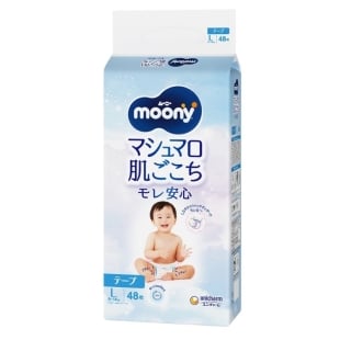 Scutece pentru copii Moony Blue marime L, 9-14 kg, 48 bucati, Unicharm