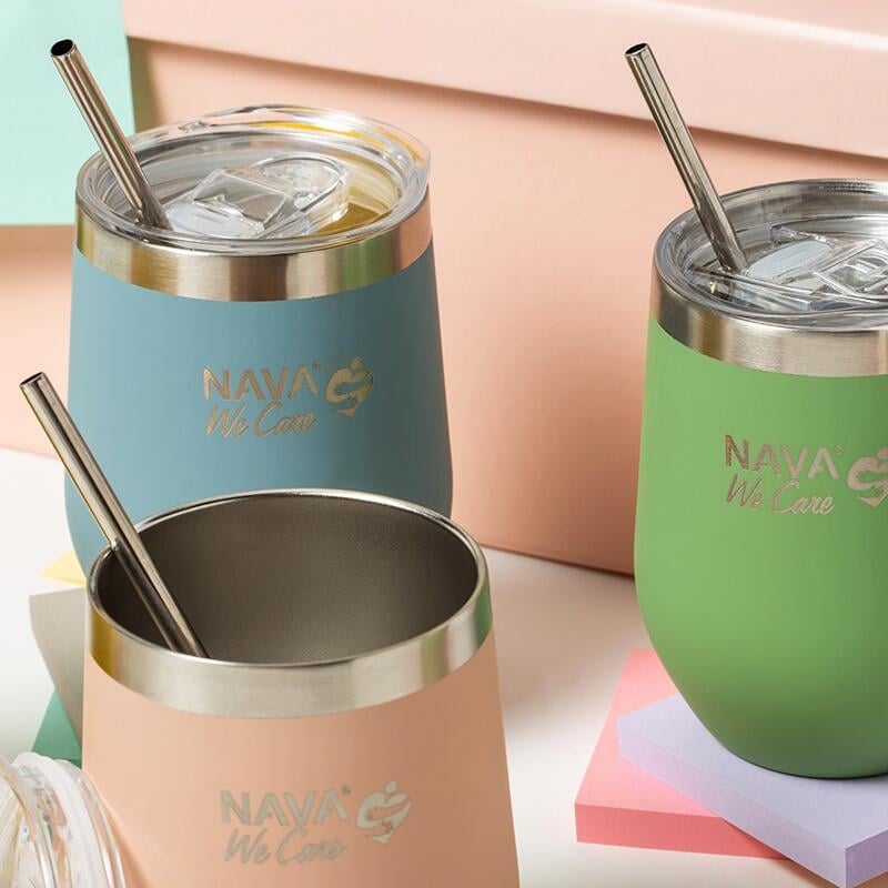 Cana termoizolanta cu pai Nava 360ml galben