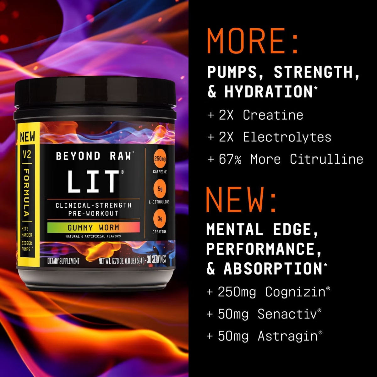 Formula pre-workout cu aroma de jeleuri Beyond Raw Lit, 504 g GNC