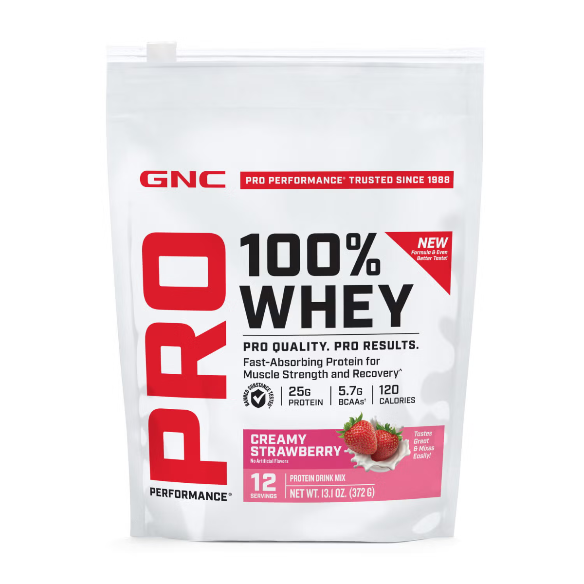 Proteina din zer testata antidoping cu aroma de capsuni Pro Performance, 372 g, GNC