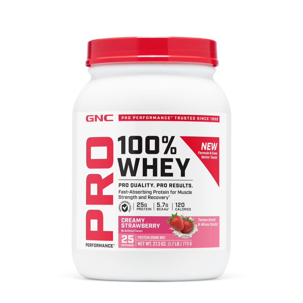 Proteina din zer cu aroma de capsuni testata antidoping Pro Performance, 775 g, GNC