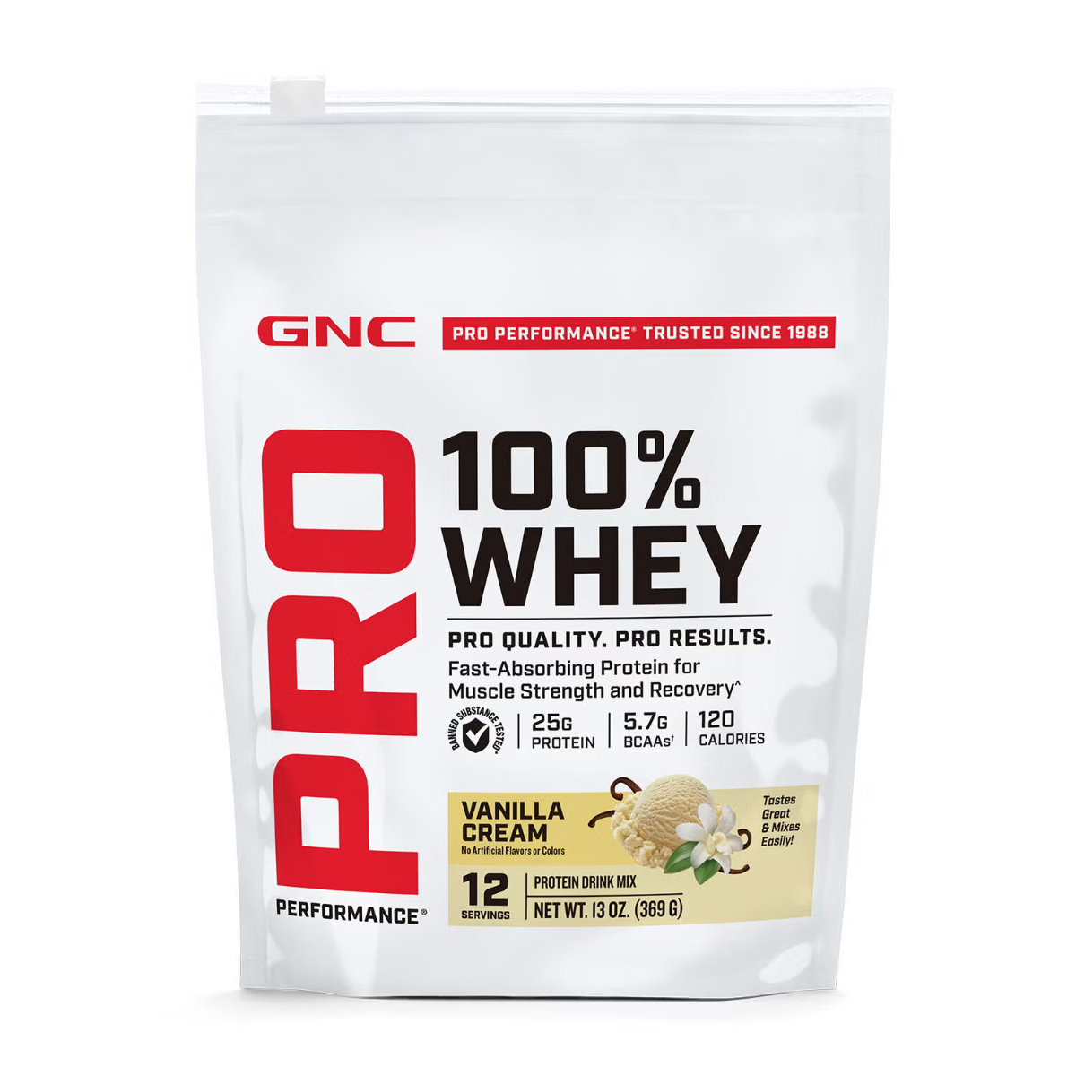 Proteina din zer testata antidoping cu aroma de vanilie Pro Performance, 369 g, GNC Gnc Pro Performance 100% Whey, Proteina Din Zer Cu Aroma De Vanilie, Testata Antidoping, 369g
