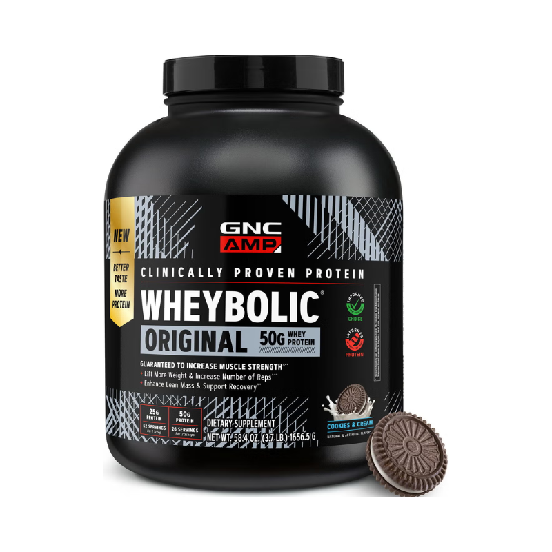 Proteina din zer cu aroma de biscuiti cu crema AMP New Wheybolic, 1656.5 g, GNC Proteina din zer cu aroma de biscuiti cu crema AMP New Wheybolic, 1656.5 g, GNC