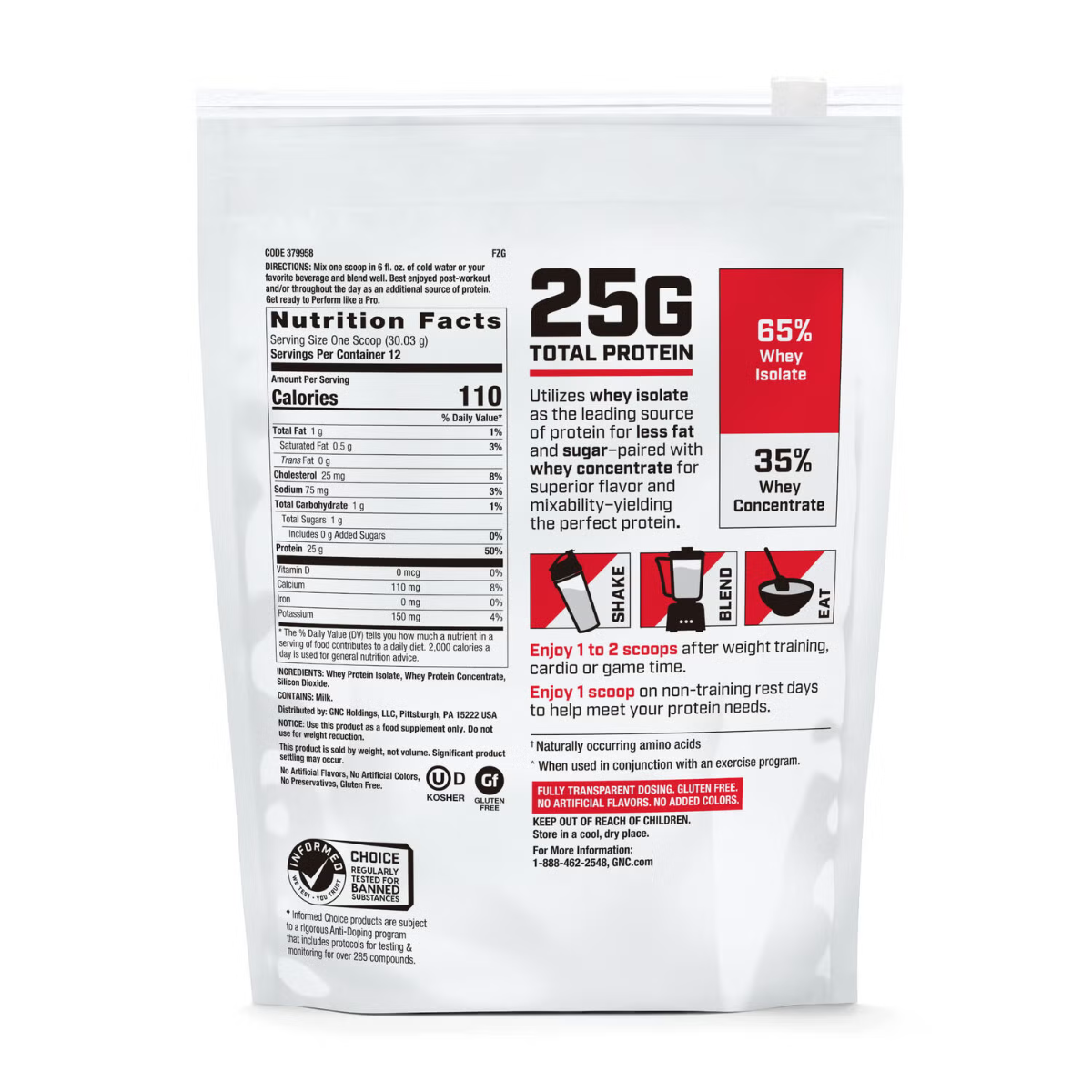 Proteina din zer testata antidoping fara aroma Pro Performance, 360 g, GNC