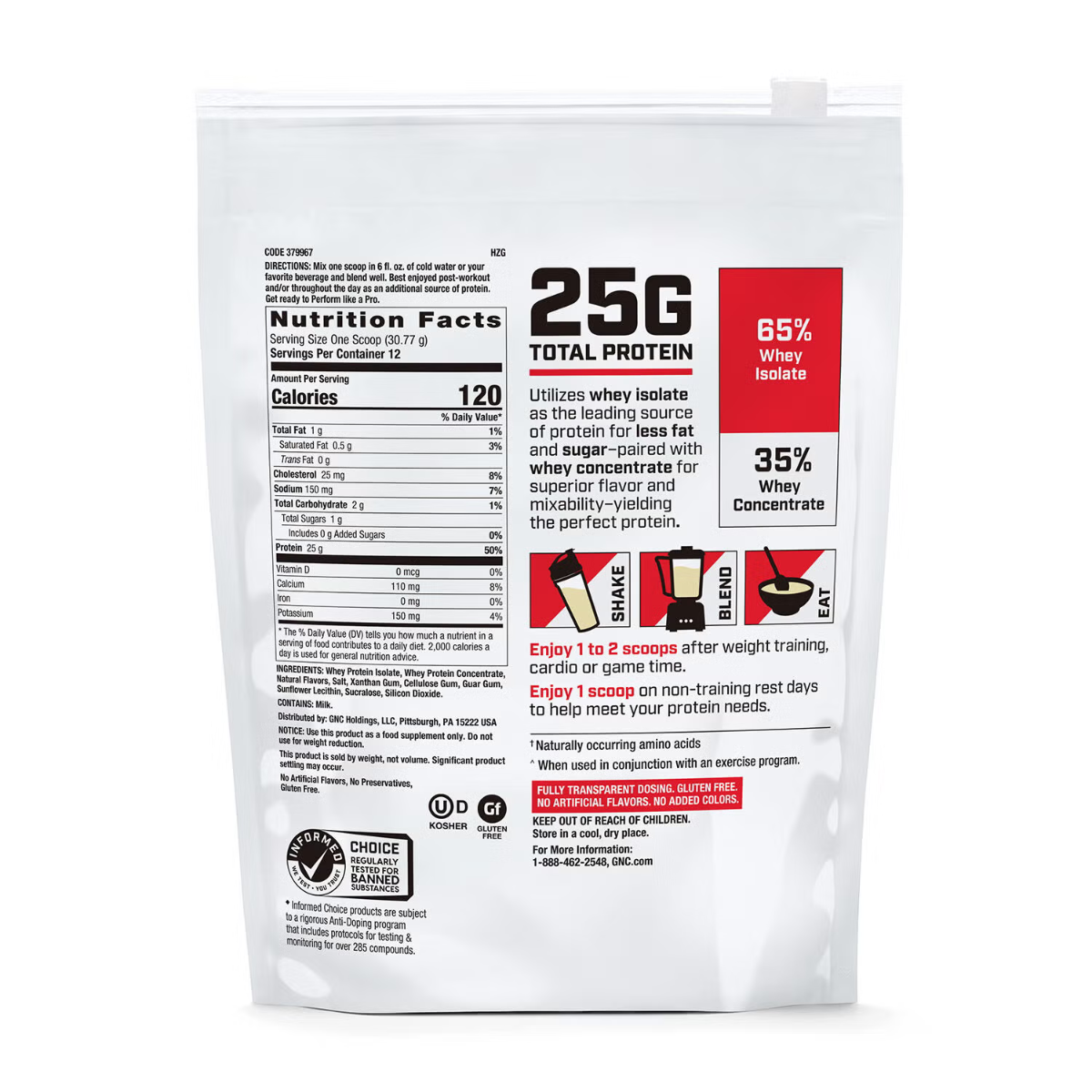 Proteina din zer testata antidoping cu aroma de vanilie Pro Performance, 369 g, GNC Gnc Pro Performance 100% Whey, Proteina Din Zer Cu Aroma De Vanilie, Testata Antidoping, 369g