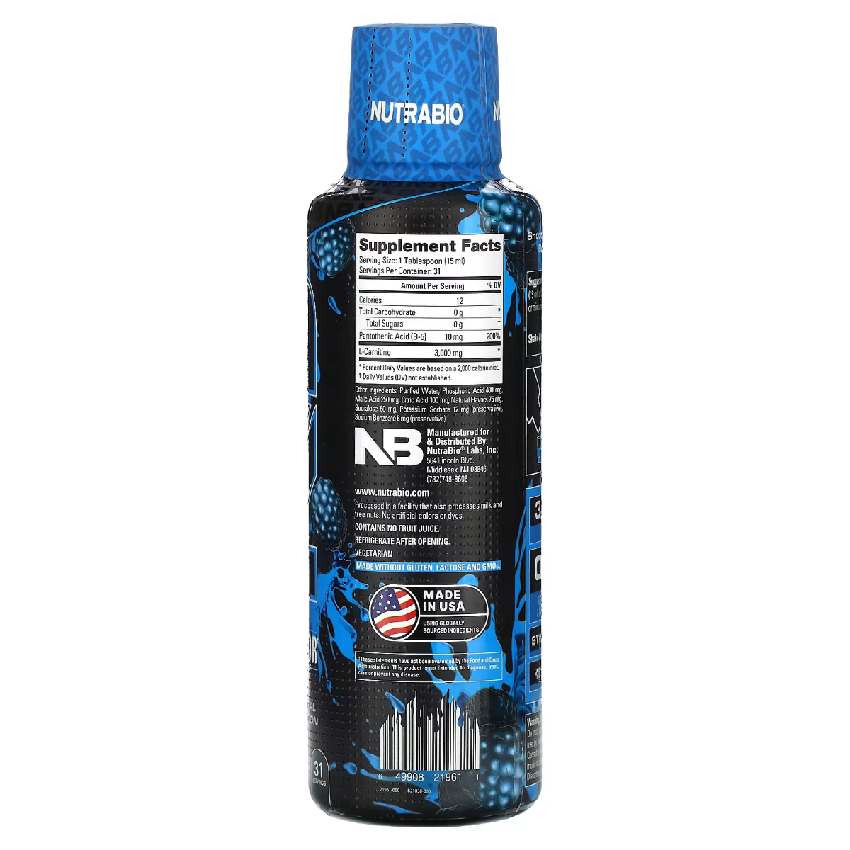 L-Carnitina lichida cu aroma de punch de blue razz Nutrabio, 473 ml, GNC