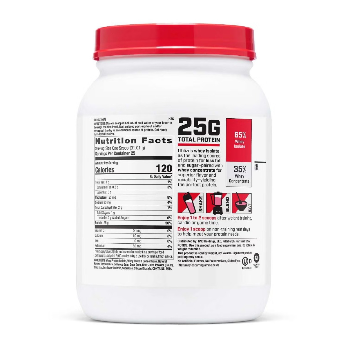 Proteina din zer cu aroma de capsuni testata antidoping Pro Performance, 775 g, GNC