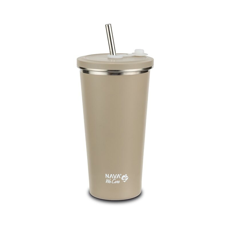 Cana termica cu pai din otel inoxidabil, Nava We care, 500 ml, bej Cana termica cu pai din otel inoxidabil, Nava We care, 500 ml, bej