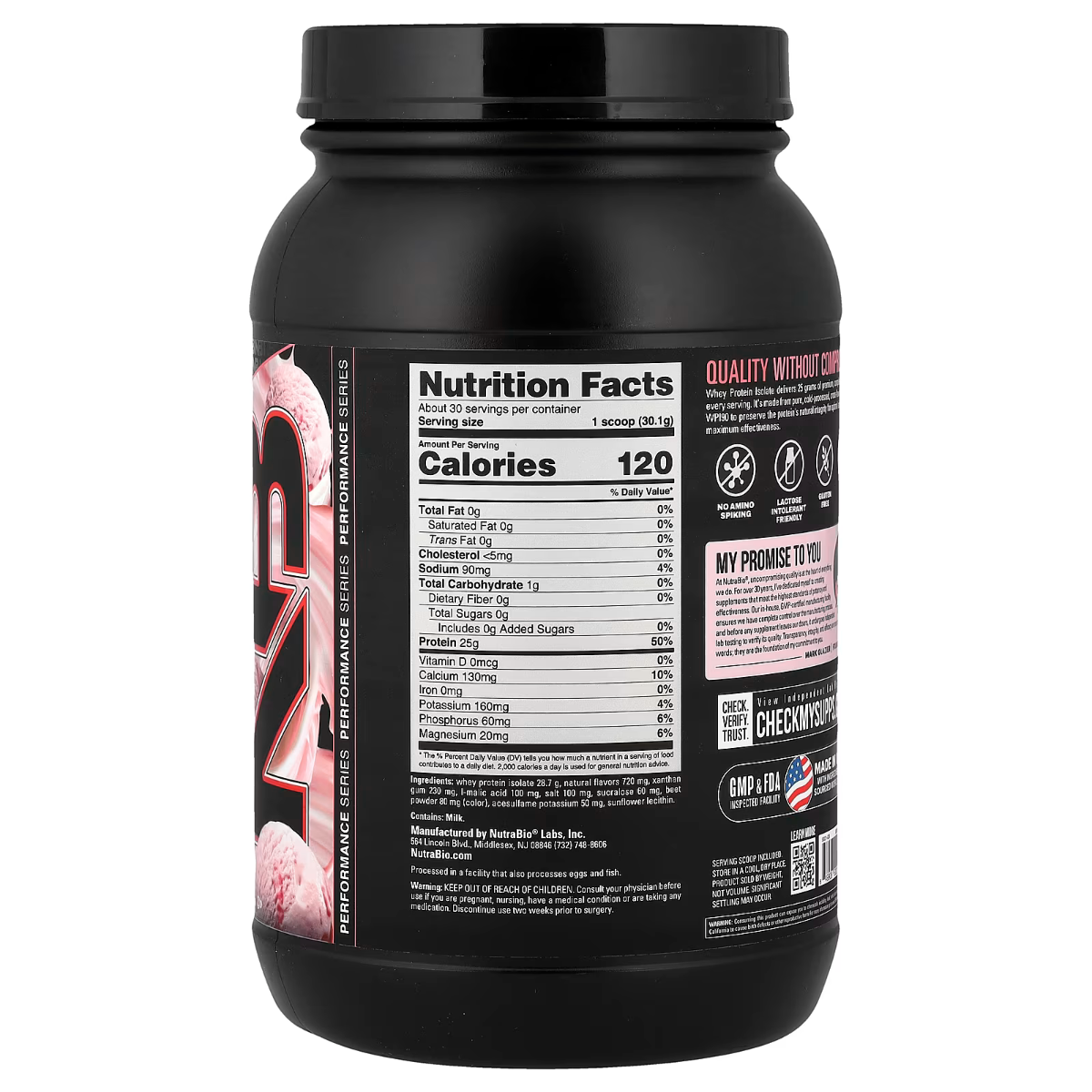 Izolat proteic din zer cu aroma de inghetata cu capsuni Nutrabio, 907 g, GNC
