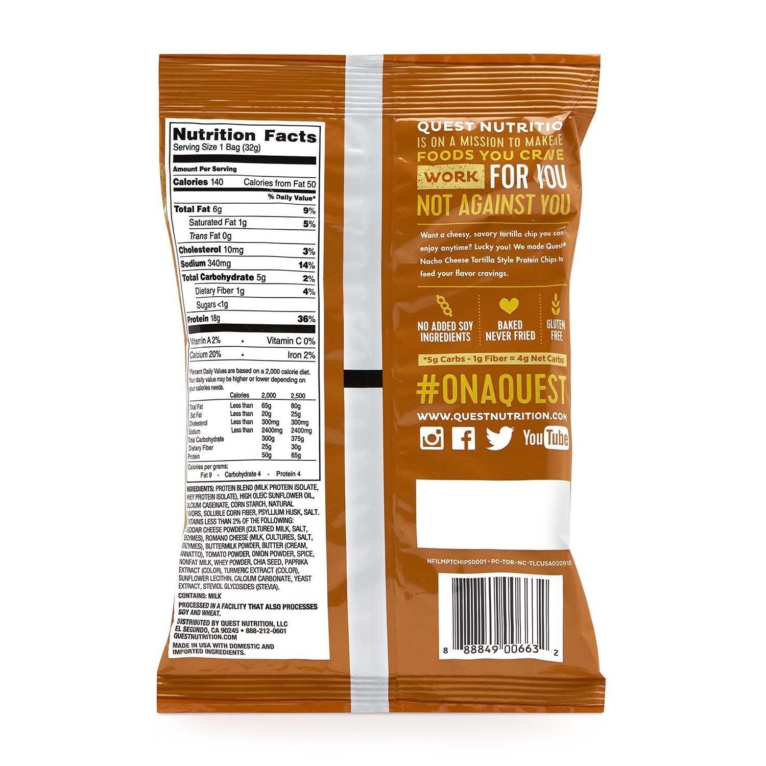 Chipsuri proteice cu aroma de branza nacho, 32 g, Quest