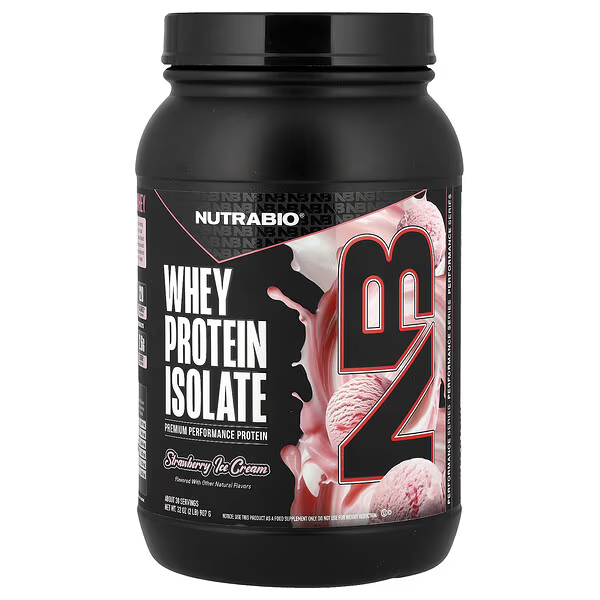 Izolat proteic din zer cu aroma de inghetata cu capsuni Nutrabio, 907 g, GNC