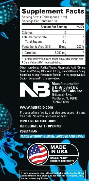 L-Carnitina lichida cu aroma de punch de blue razz Nutrabio, 473 ml, GNC