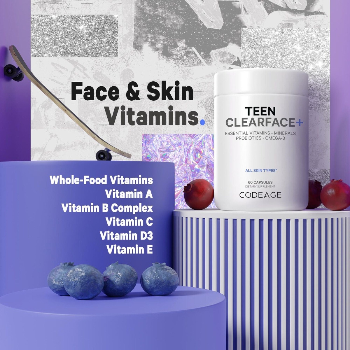 Multivitamine pentru adolescenti pentru ten sanatos CodeAge, 60 capsule, GNC