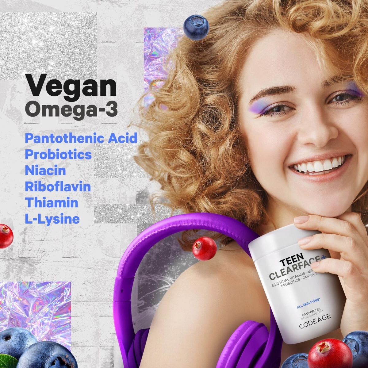 Multivitamine pentru adolescenti pentru ten sanatos CodeAge, 60 capsule, GNC
