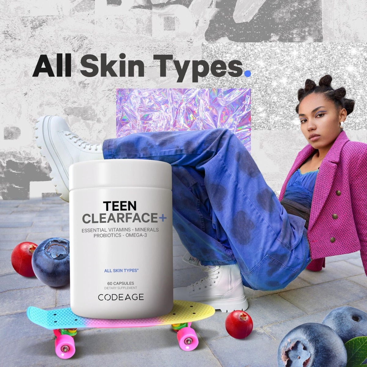 Multivitamine pentru adolescenti pentru ten sanatos CodeAge, 60 capsule, GNC