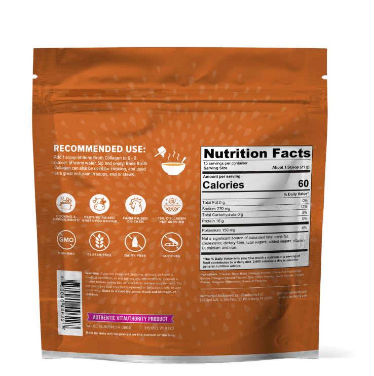 Collagen cu aroma naturala de supa de pui Vitauthority , 310 g, GNC