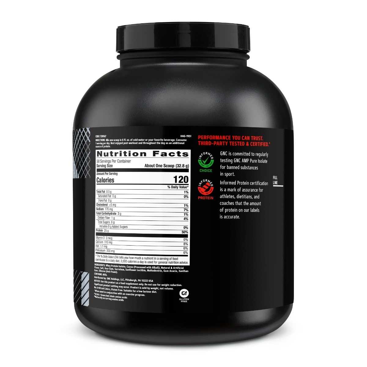 Proteina izolata din zer cu aroma de ciocolata AMP Pure Isolate, 1902.4 g, GNC Proteina izolata din zer cu aroma de ciocolata AMP Pure Isolate, 1902.4 g, GNC