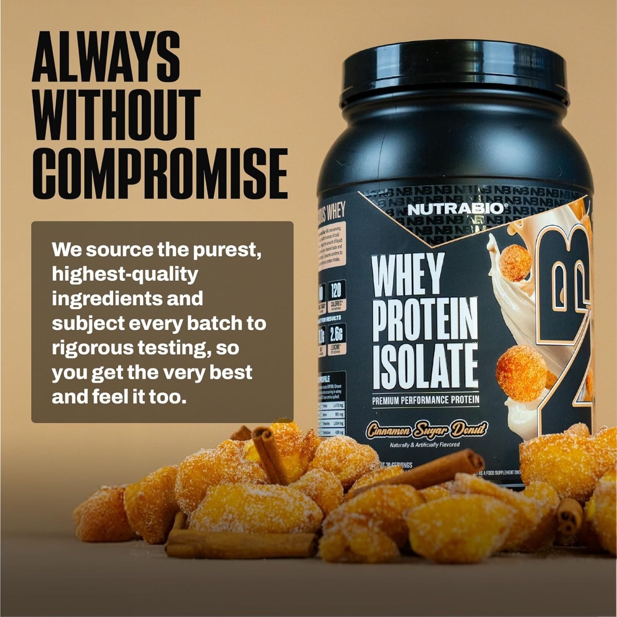 Izolat proteic din zer cu aroma de de gogosi cu scortisoara si zahar Nutrabio, 907 g, GNC