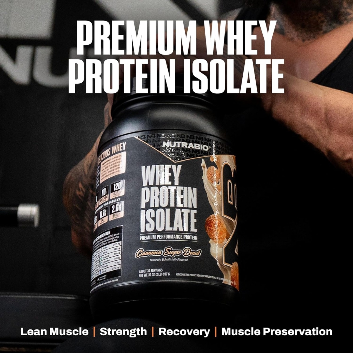 Izolat proteic din zer cu aroma de de gogosi cu scortisoara si zahar Nutrabio, 907 g, GNC