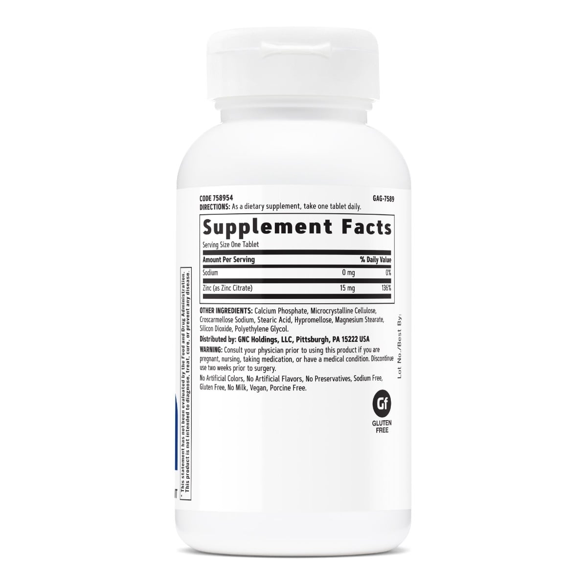 Zinc citrat 15 mg, 90 tablete, GNC