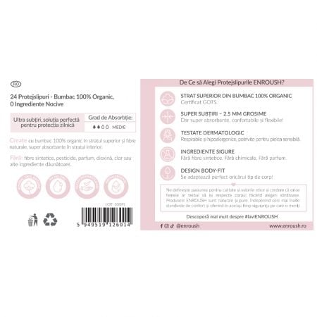 Absorbante din bumbac organic Zilnice, 24 bucati, Enroush