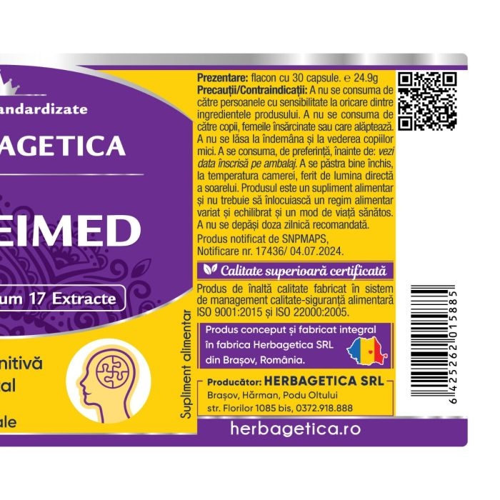 Alzheimed, 30 capsule, Herbagetica Alzheimed, 30 capsule, Herbagetica