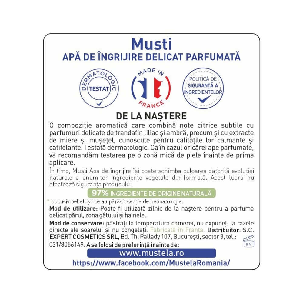 Apa de ingrijire parfumata Musti, 50 ml, Mustela Apa de ingrijire parfumata Musti, 50 ml, Mustela